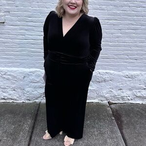 Eloquii Black Velvet Wide-Leg Jumpsuit